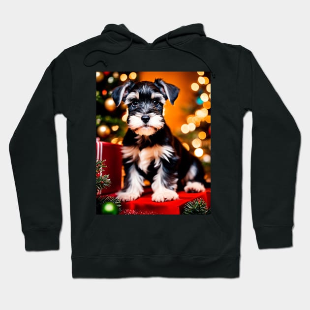 Cute Schnauzer Puppy Dog Christmas Hoodie by nicecorgi